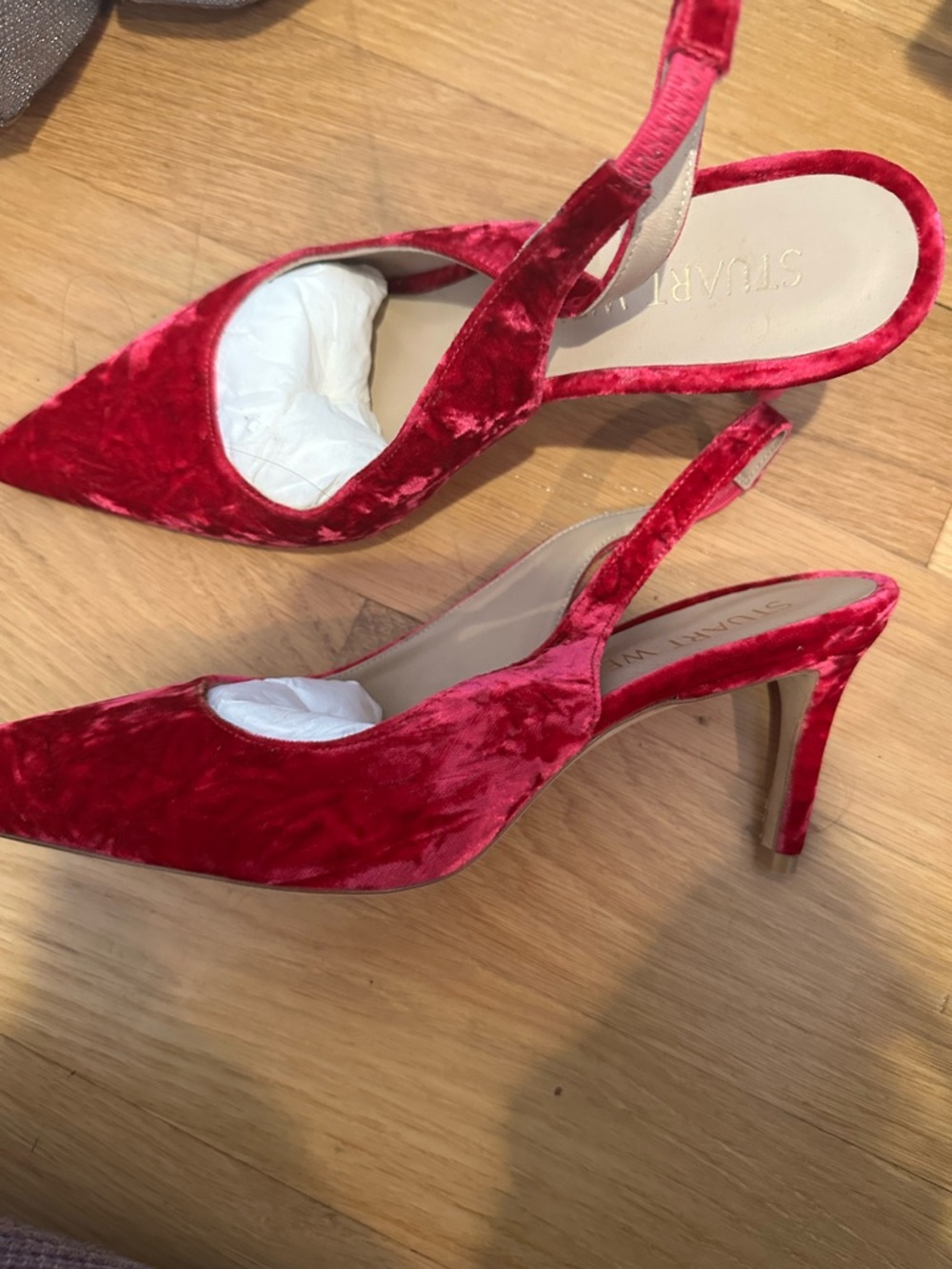 Stuart Weitzman Pink Velvet Slingback Kitten Heels